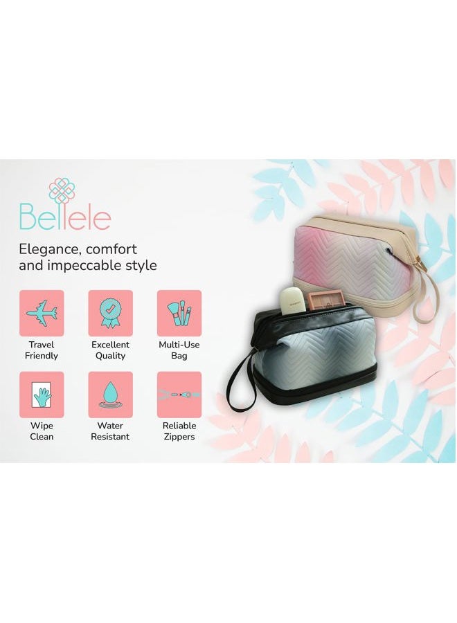 Gradient colored BELLELE Makeup Bag with Double Layer, Pink, Double-layer, Expandable, Gradient, Purple - Image 5